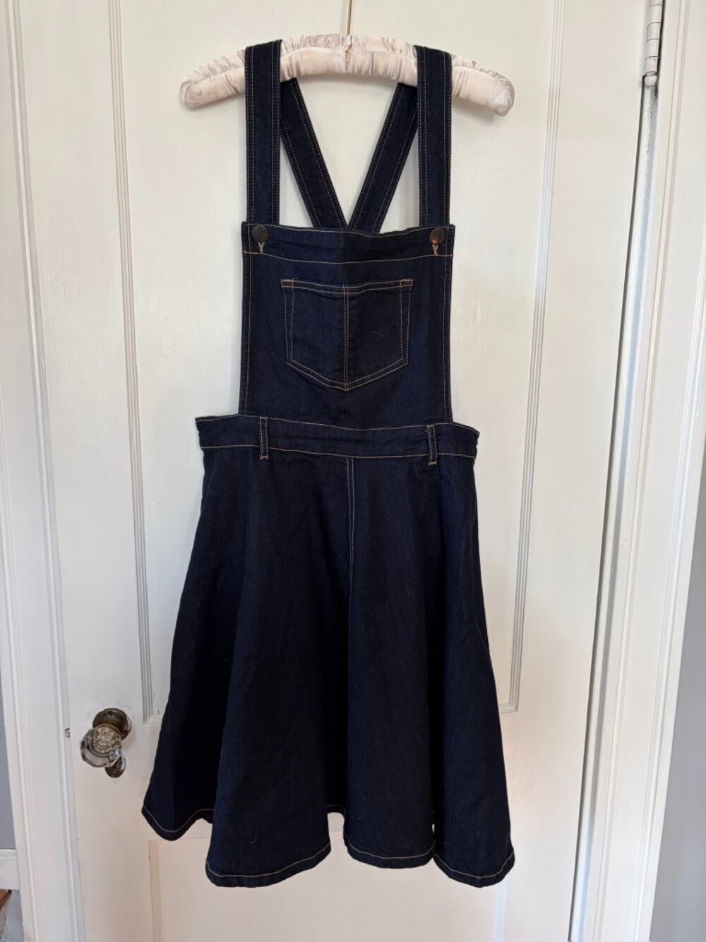 Hell Bunny Dakota Dark Denim Pinafore Dress US 14
